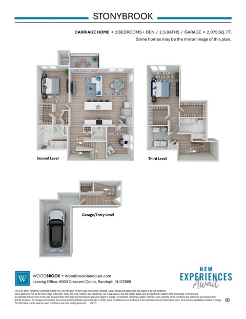 A floor plan for a Stonybrook property with three levels.